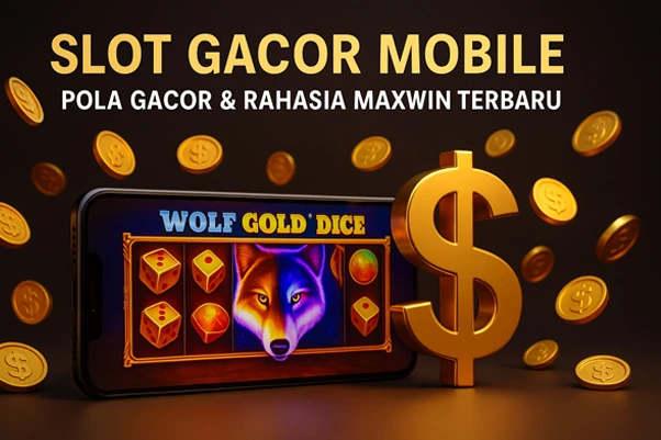 3D ilustrasi HD slot gacor mobile dengan smartphone modern, simbol scatter, wild, Maxwin, serta karakter Wolf Gold Dice dalam nuansa mewah futuristik.